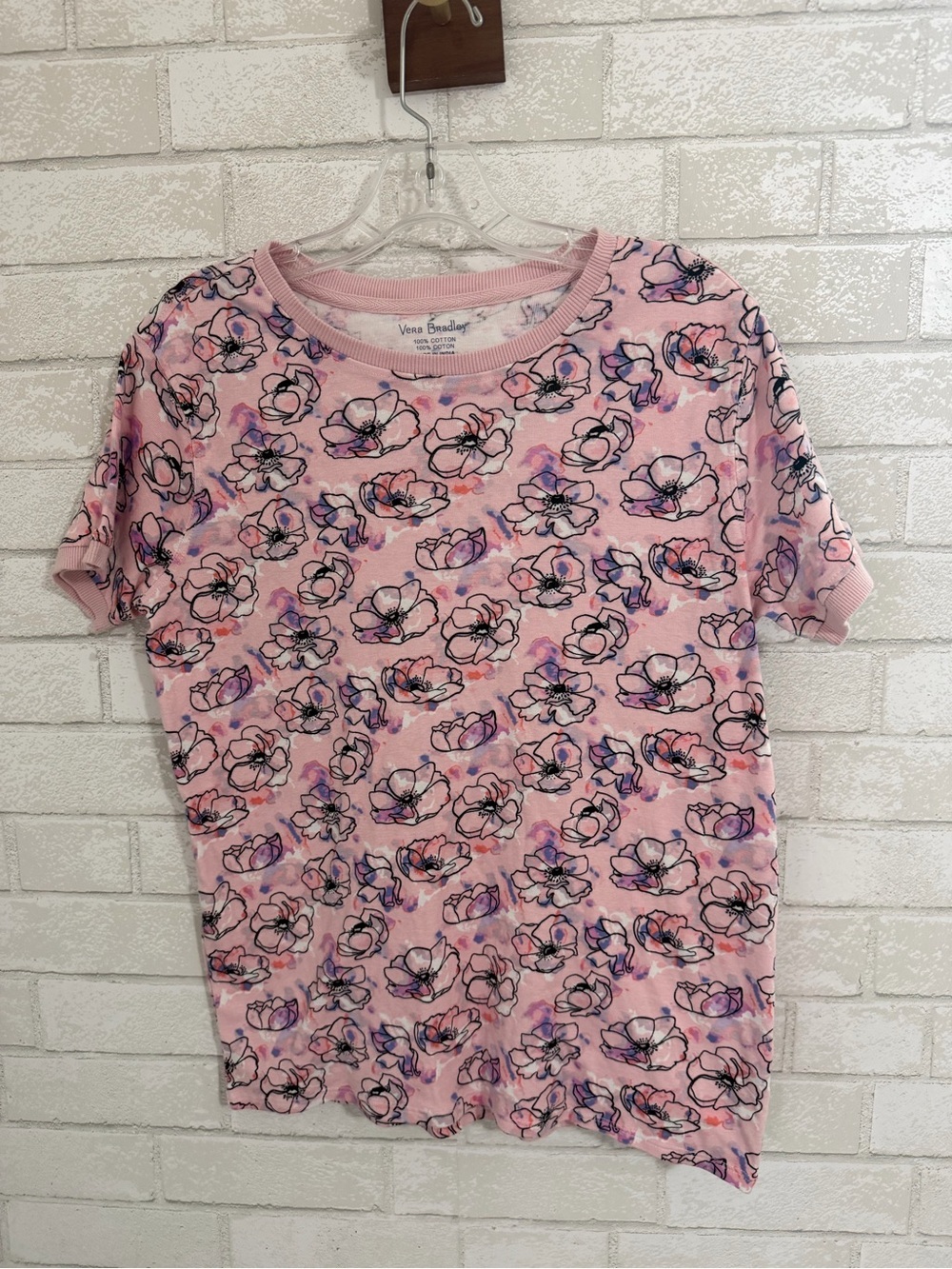 Vera Bradley Pink Floral Crewneck Short Sleeve Tee Medium #3082